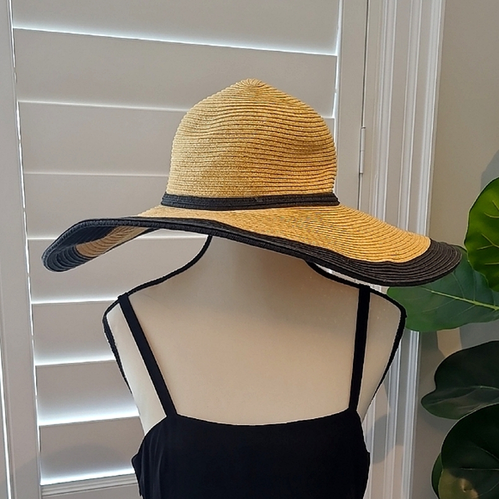 HBY Miami chic Tan and Black Wide Brim Hat